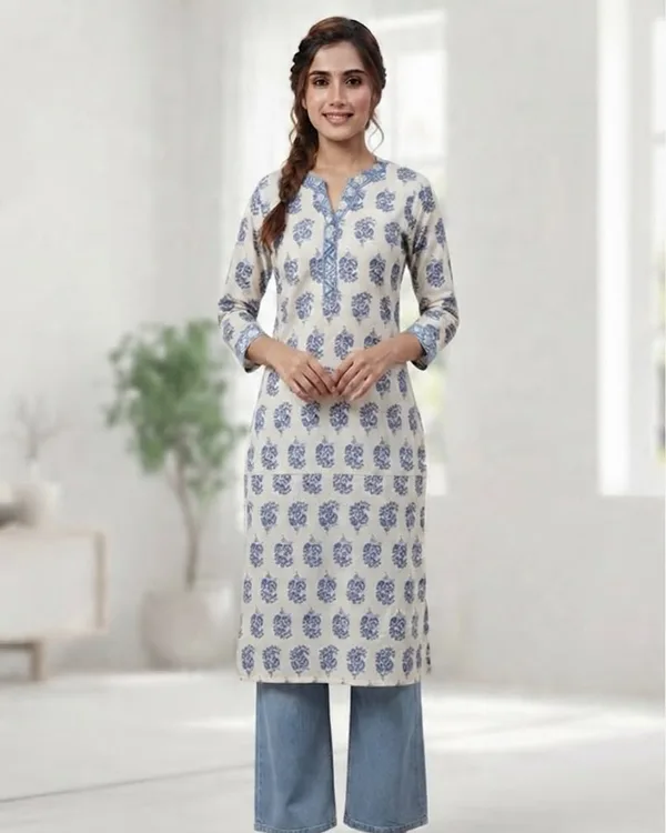 FLORAL LOOK WITH MAGNIFICANT COLLOR LONG KURTI